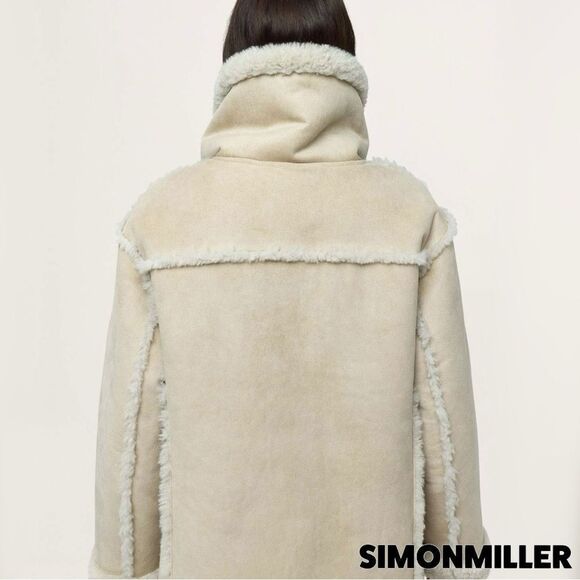 Simon Miller **NWT** Midi Jetz Faux-Fur Shearling Coat in Milk (Beige/Cream) - Picture 5 of 16